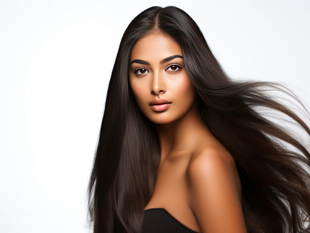 graceful indian girl with long wavy hair beauty ad white background 878783 19626